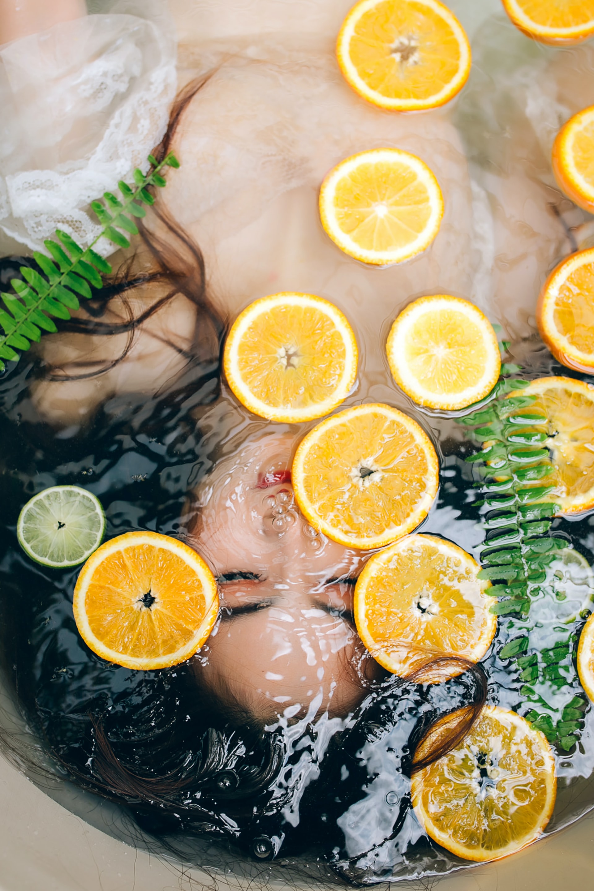 Woman under water.